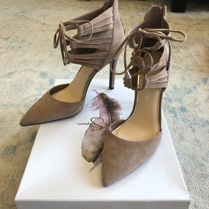 Jessica Simpson Caleya Lace Up Pump in Taupe Suede